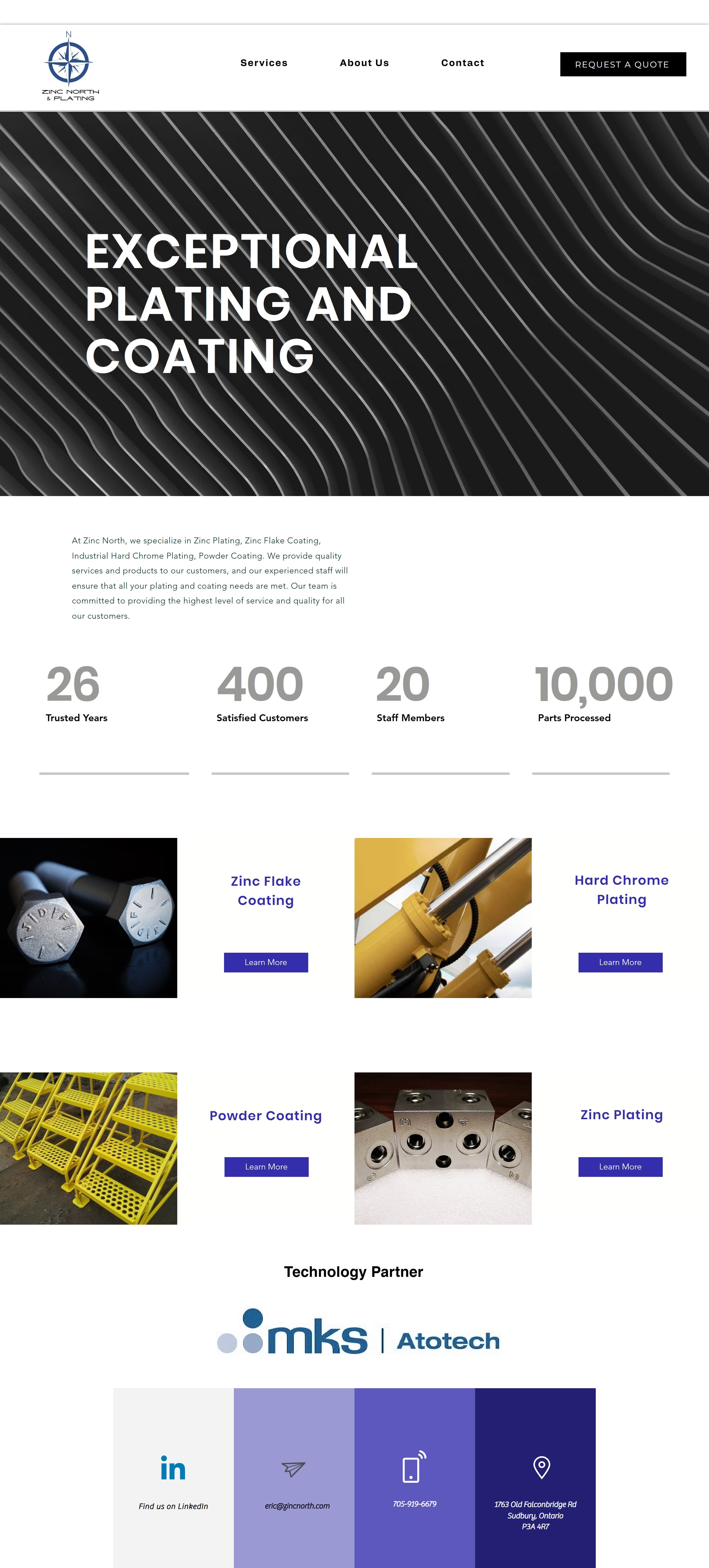 Zinc North's original Wix site — a generic stock headline over a diagonal texture, thin nav, one faint call to action